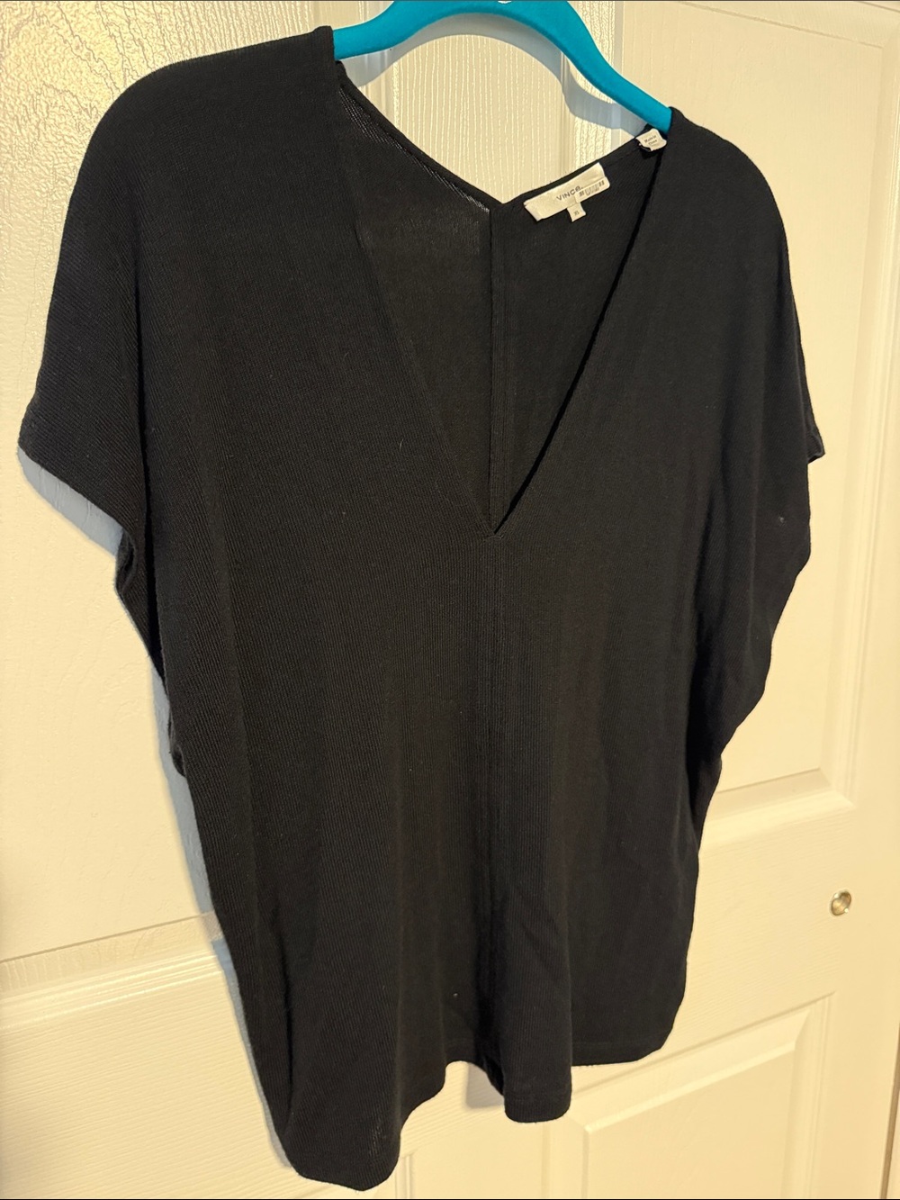 Vince Black V-Neck Short Sleeve Tunic Sweater Top size XS